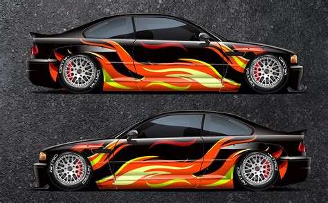 Flame Car Side Wrap Full Color Graphics Vinyl Fire Livery Decal Racing ...