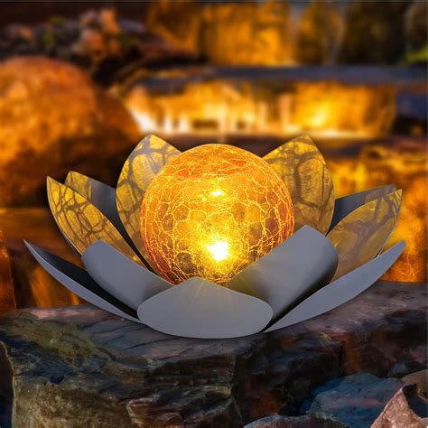 Huaxu Solar Lights Outdoor Garden Decor Amber Crackle Globe Glass