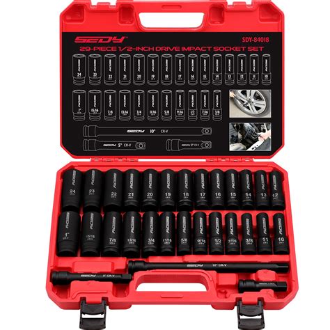 piece  drive impact socket set sae      metric