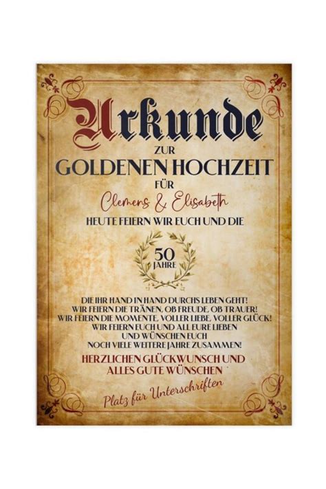 Goldene Hochzeit Geschenk Urkunde Zum 50 Hochzeitstag Etsy De