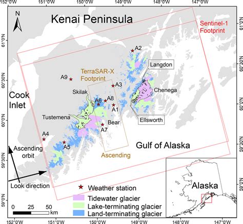 Map of all glaciers on the Kenai Peninsula. Also shown are the ...