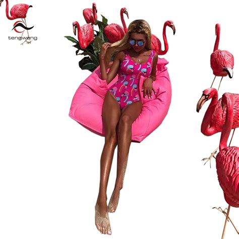 Tengweng 2019 New Sexy Flamingos Print Women One Piece Swimsuit Plus