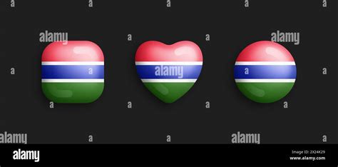 Gambia Official National Flag 3d Vector Glossy Icons In Rounded Square