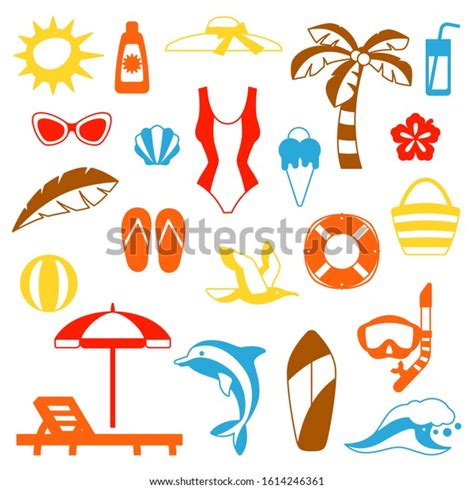 Set Summer Beach Objects Illustration Stylized Stock Vector Royalty Free 1614246361 Shutterstock