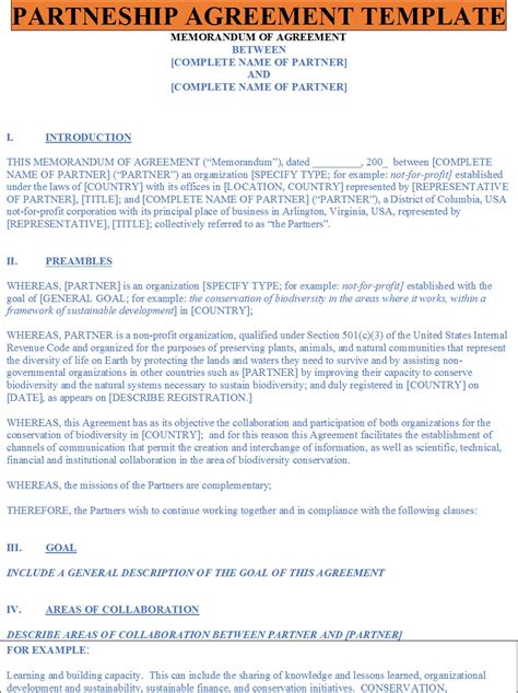 Partnership Agreement Template - Excel Word Template