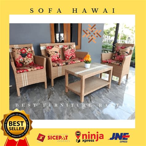 Jual 1 Set Kursi Korsi Bangku Sofa Hawai Santai Rotan Sintetis