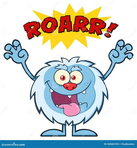 Scary Yeti Cartoon Mascot Character with Angry Roar Sound Effect Text ...