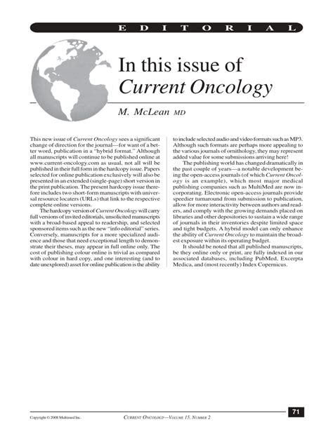 Pdf In This Issue Of Current Oncology