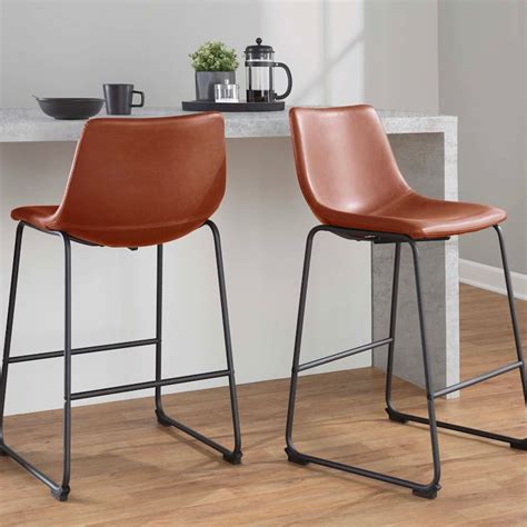 Crosby St Drake Faux Leather Modern Industrial Counter Stool Cognac