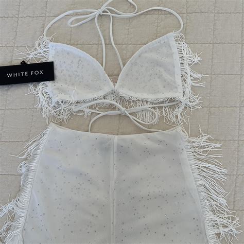 White Fox Bedazzled Bikini Top And Short Set Depop