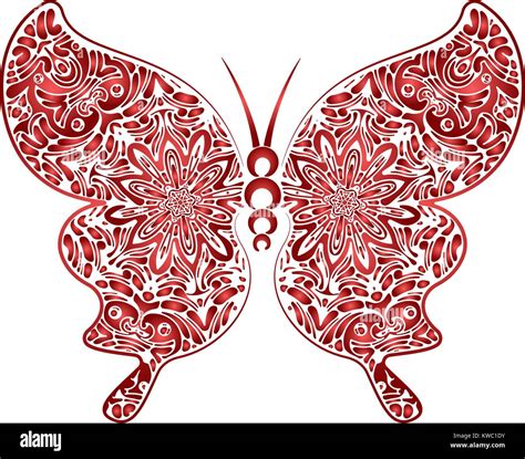 Hand Vektor Zentangle Doodle Schmetterling Abbildung In Rot Farbverlauf