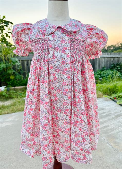 Smocked Girls Dress Pink Floral Smocked Dress Girls Floral Smocked Dress Spring Summer Girls