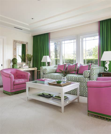 Bold Green and Pink Living and Bedroom - Interiors By Color