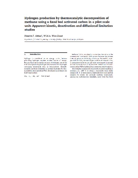 Pdf Hydrogen Production By Thermocatalytic Decomposition Of Methane Using A Fixed Bed