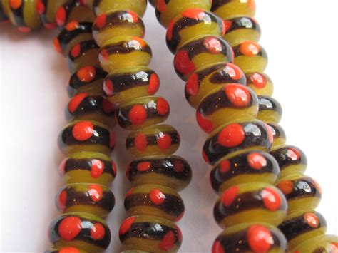 Indonesian Glass Beads Olive With Black And Red