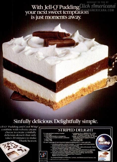 Striped Delight Vintage Dessert Recipe 1985 Click Americana