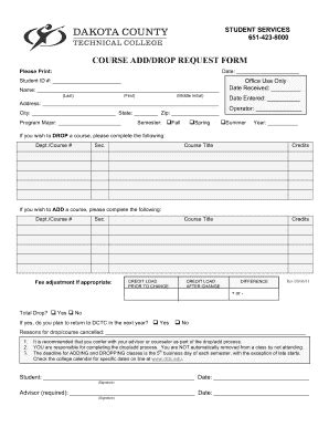 Fillable Online COURSE ADD DROP REQUEST FORM Dctc Edu Fax Email Print