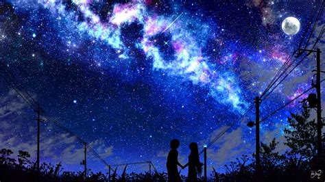 silhouette, night, starry sky, art, dark, 4k HD Wallpaper