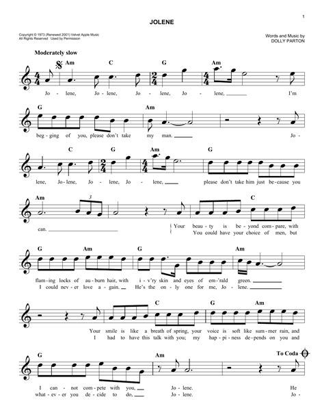 Dolly Parton Jolene Sheet Music