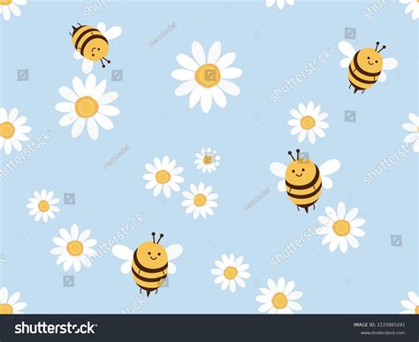 Seamless Pattern Daisy Flower Bee Cartoons Stock Vector Royalty Free