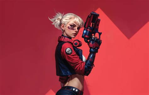 Wallpaper girl gun fantasy headphones blonde for mobile and desktop section фантастика