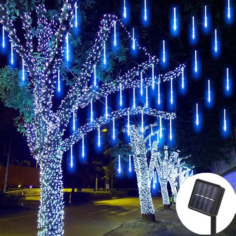 8 Tubes Meteor Shower Solar Led String Fairy Lights Garland Christmas