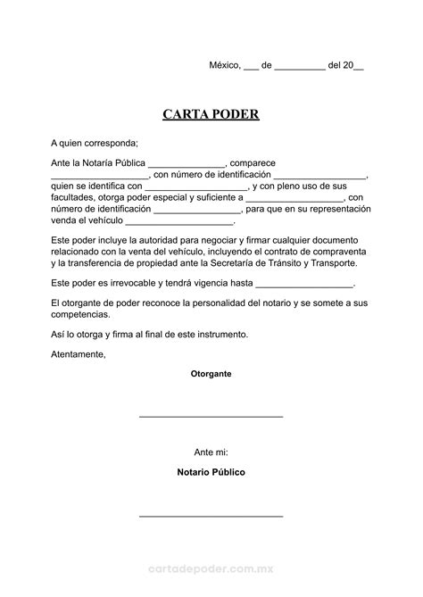 Carta Poder Notarial Para Venta De Veh Culo Ejemplos