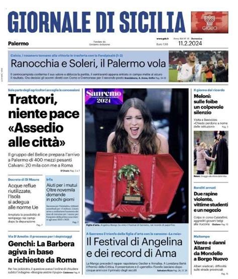 Prima Pagina Giornale Di Sicilia Trattori Niente Pace Assedio Alle