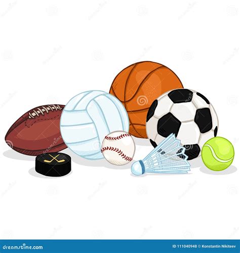 Vector Sport Set Pile Of Different Balls And Equipment Stock Vector