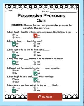 Gr 4 Journeys Grammar Worksheets Quiz Easel POSSESSIVE PRONOUNS