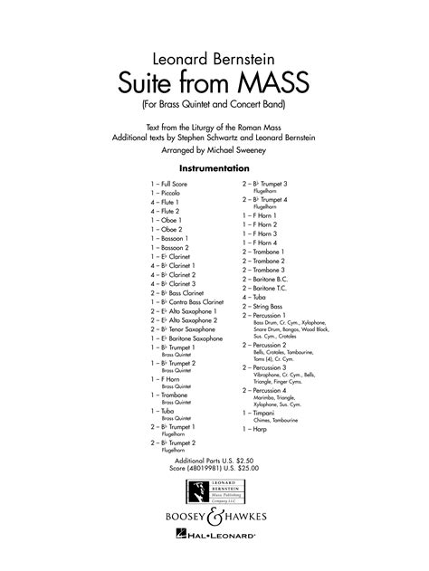 Suite From Mass Arr Michael Sweeney Conductor Score Full Score By Leonard Bernstein Sheet