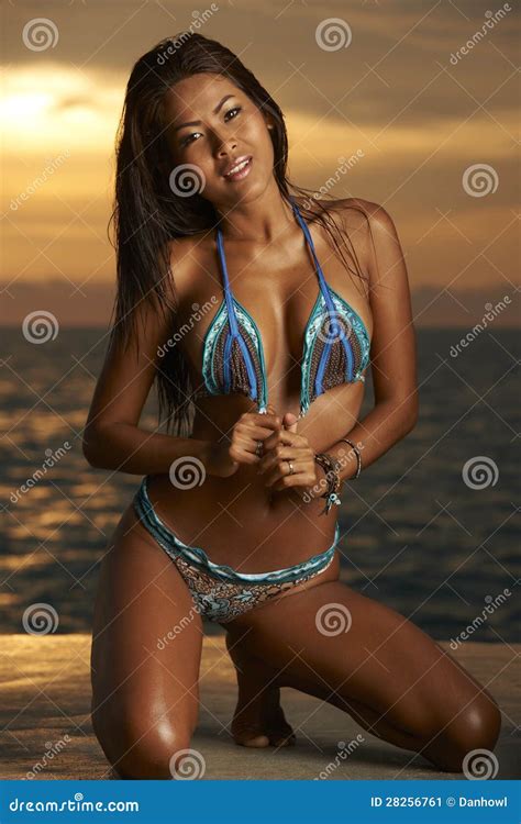 Thail Ndisches Bikini Baumuster Am Sonnenaufgang Stockbild Bild Von