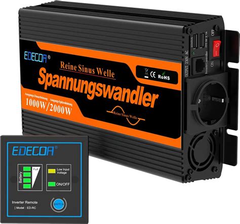 EDECOA Wechselrichter 12v Auf 230v Reiner Sinus 1000w Wohnwagen