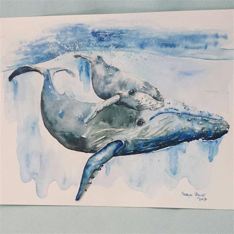 Mama and Baby Blue Whalewhale Nurserywhale Artblue Whale - Etsy Canada