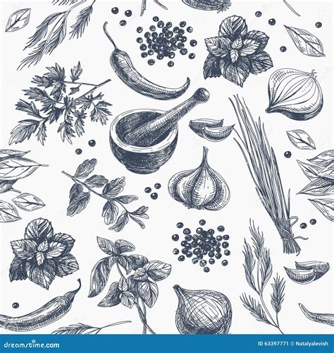 Vector Seamless Pattern With Herbs And Spices Stock Vector Image