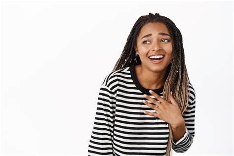 Free Photo Close Up Portrait Of Smiling Millennial Black Girl Showing