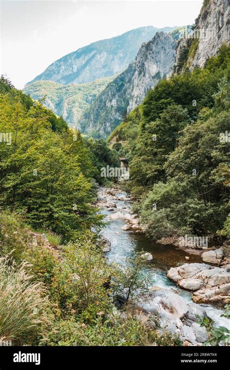 The Lumbardhi i Pejës Peja Bistrica river flows through a narrow