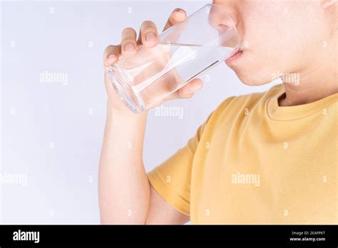 Man Drinking Water Isolated Grey Background Clean Drinking Water In