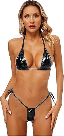 Amazon Moily Women S Liquid Metallic Lacing Bikini Sets Shiny