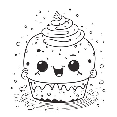 Cute Kawaii Cupcake Coloring Page Outline Sketch Drawing Vector Kawaii Drawing Cake Drawing