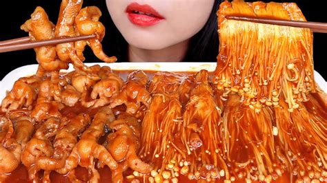 ASMR CEKER PEDAS TANPA TULANG JAMUR ENOKI PEDAS YouTube