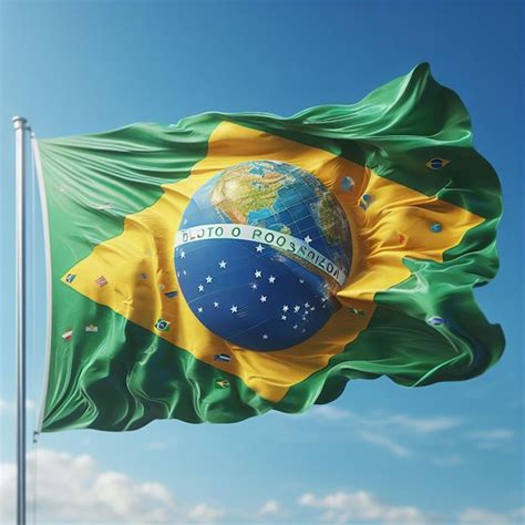 Premium Photo Realistic Brazil Flag Waving On Sky