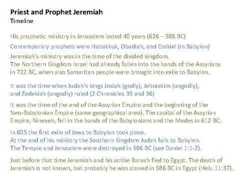 Priest And Prophet Jeremiah Timeline His Prophetic Ministry