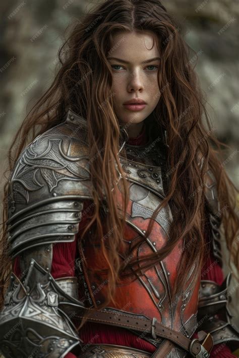 Premium Photo | Medieval female warrior in armor posing in a natural