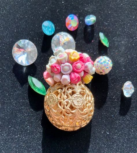 Broche Ancienne Vintage Bouquet De Fleurs Gem