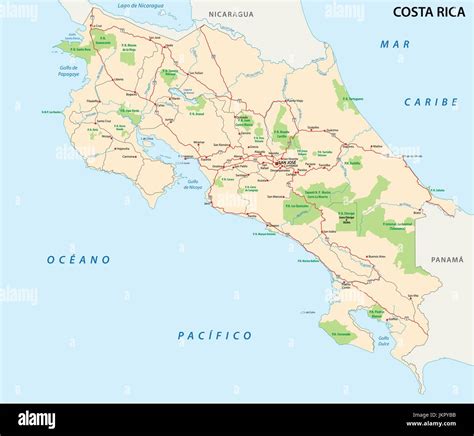 Costa Rica Stra En Und Nationalpark Karte Stock Vektorgrafik Alamy