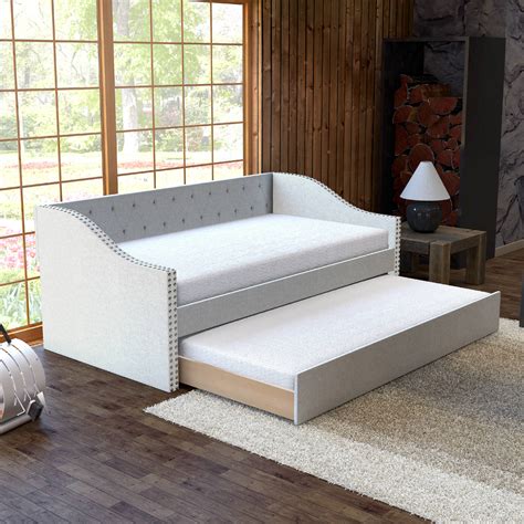 Boyd Sleep Manchester White Upholstered Tufted Daybed With Trundle