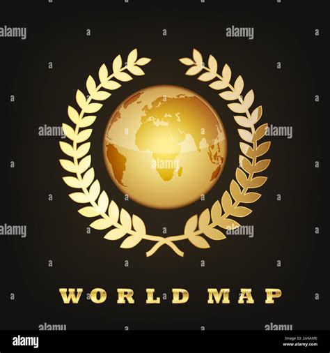 Golden globe with laurel wreath. Golden Globe on dark background. Vector illustration. Glossy ...