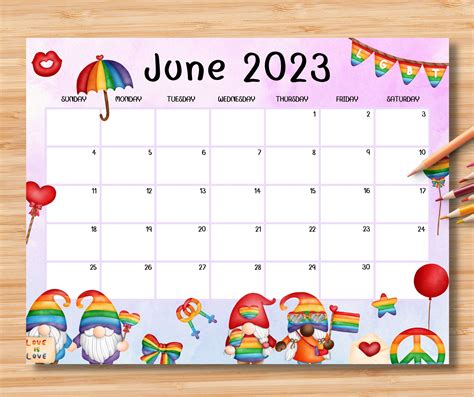 Editable June 2023 Calendar Lgbt Pride Month Planner With Rainbow