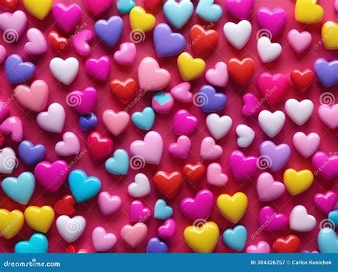 Multicolored Heart Background. Valentine Wallpaper with Pink Hearts. 3D Render - Generated by Ai ...